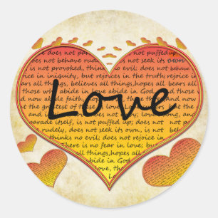 Love 1 Corinthians 13 Hearts Runder Aufkleber