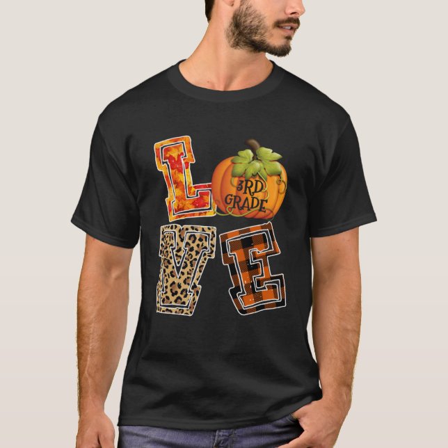 Love 3rd Grade Leopard Happy Fall Y all Autumn Tea T-Shirt (Vorderseite)