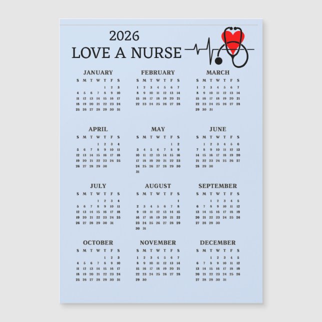 Love a Nurse 2026 Calendar Magnetic Card Magnetkarte (Vorderseite)
