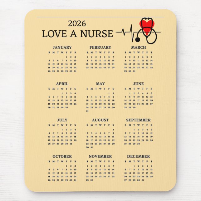 Love a Nurse Heart Stethoscope 2026 Calendar Mousepad (Vorne)
