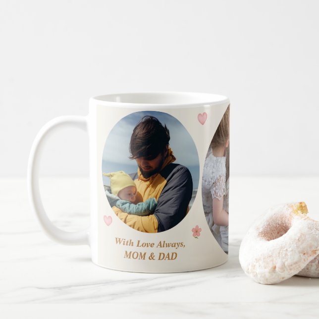 Love Always – Mom & Dad 3-Photo Custom Mug Kaffeetasse (Mit Donut)