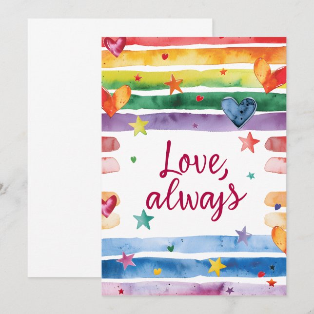 Love Always Rainbow Sticker, Watercolor Heart Einladung (Vorne/Hinten)