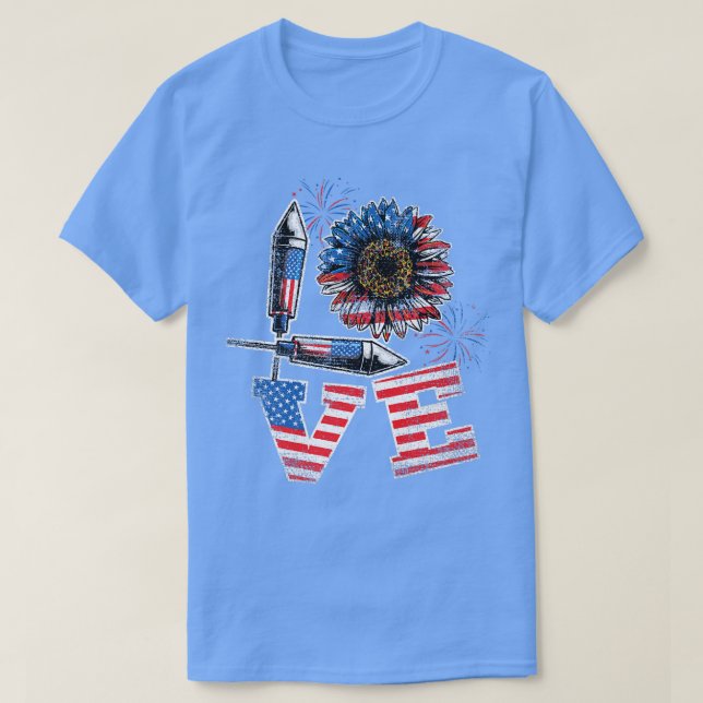 Love American Flag Sunflower 4th Of July Premium  T-Shirt (Design vorne)