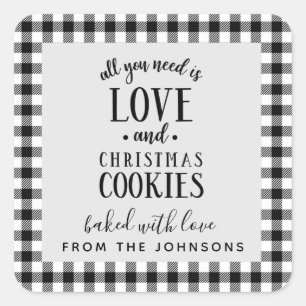 Love and Christmas Cookies Black & White Pläd Quadratischer Aufkleber