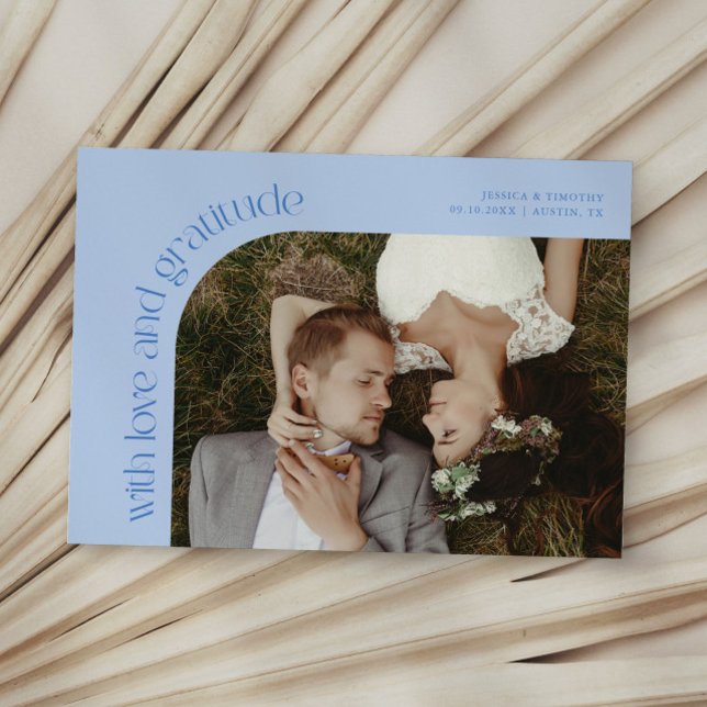 Love and Gratitude Icy Blue Wedding Photo Dankeskarte (Von Creator hochgeladen)