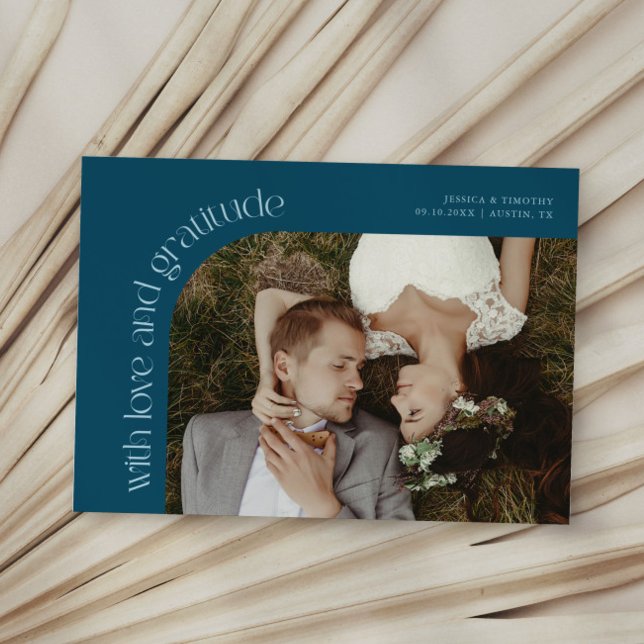 Love and Gratitude Teal Wedding Photo Dankeskarte (Von Creator hochgeladen)