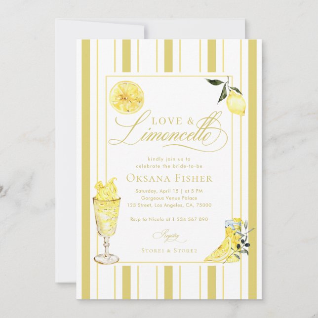 Love and Limoncello Italian Lemon Bridal Shower Einladung (Vorderseite)