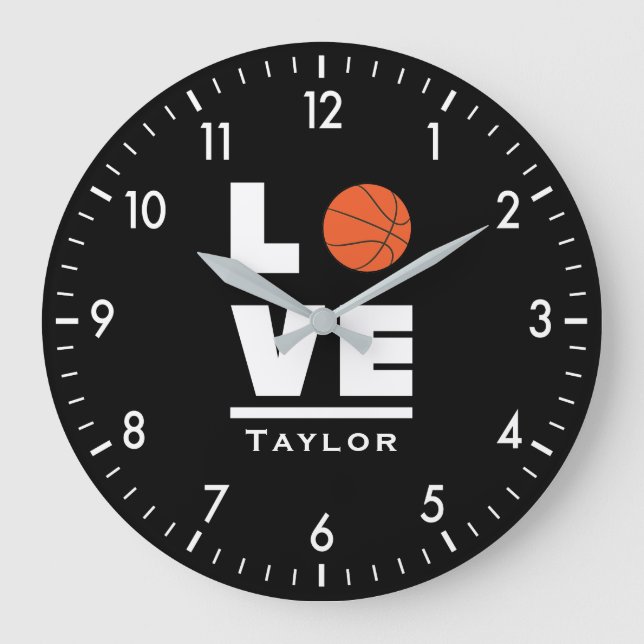 Love And Live Basketball Sports Fan Custom Name Große Wanduhr (Vorderseite)