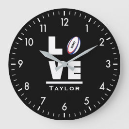 Love And Live Rugby Sports Fan Custom Name Große Wanduhr