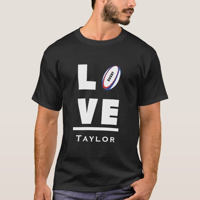 Love And Live Rugby Sports Fan Custom Name T-Shirt (Vorderseite)