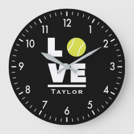Love And Live Tennis Sports Fan Custom Name Große Wanduhr