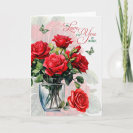 Love and Romance Vase of Red Roses and Butterfly Karte