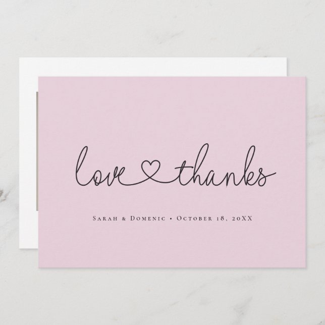 Love and Thanks Minimalist script heart photo pink Dankeskarte (Vorne/Hinten)