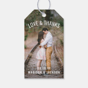 Love and Thanks Modern 2 Photo Wedding Thank You Geschenkanhänger