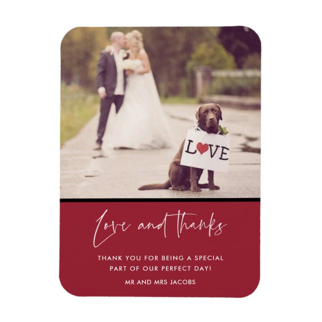 Love and Thanks Red Wedding Foto Magnet (Vertikal)