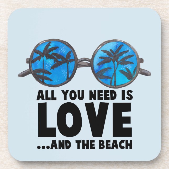 Love and the Beach Typography Getränkeuntersetzer (Vorderseite)