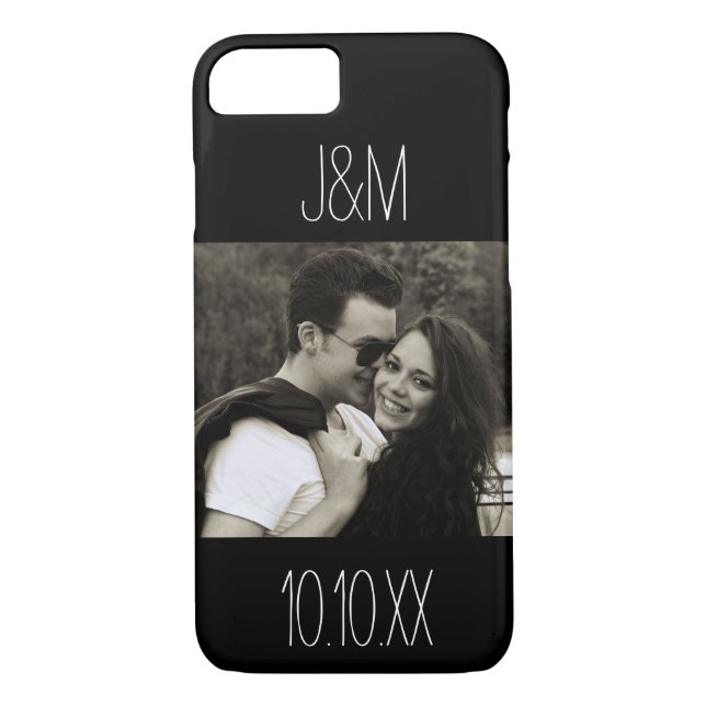 Love Anniversary Couple Photo Date Initials Black Case-Mate iPhone Hülle (Rückseite)