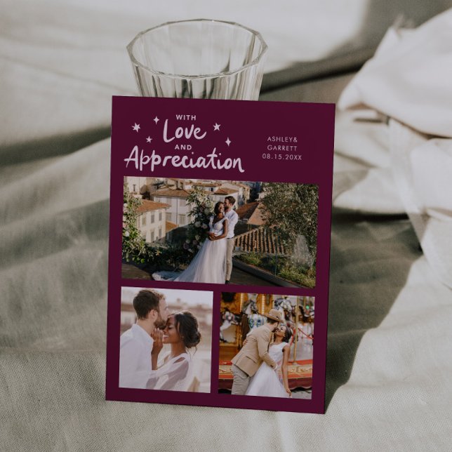 Love Appreciation Wedding Multi Photo Cranberry Dankeskarte (Von Creator hochgeladen)