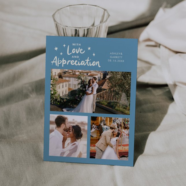 Love Appreciation Wedding Multi Photo Denim Blue Dankeskarte (Von Creator hochgeladen)
