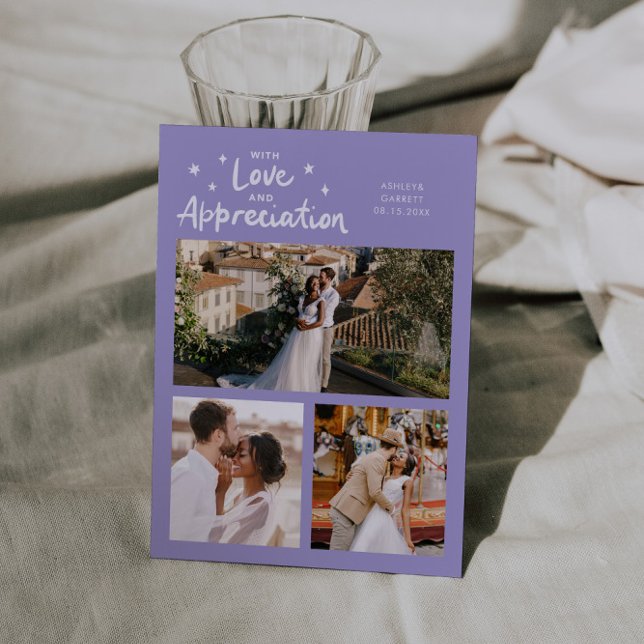 Love Appreciation Wedding Multi Photo Lilac Dankeskarte (Von Creator hochgeladen)