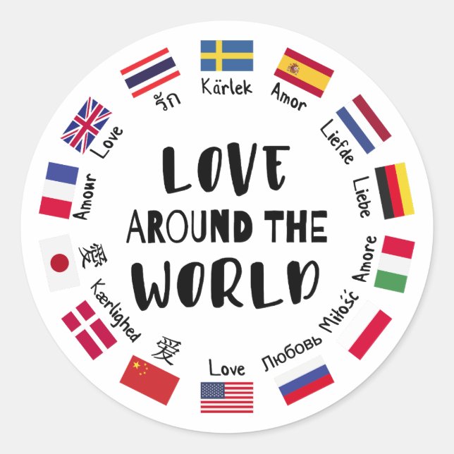 Love Around the World Languages  Runder Aufkleber (Vorderseite)