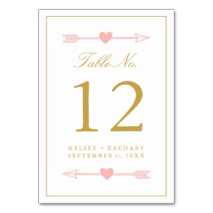 Love Arrows Tischnummer Card / Blush & Gold