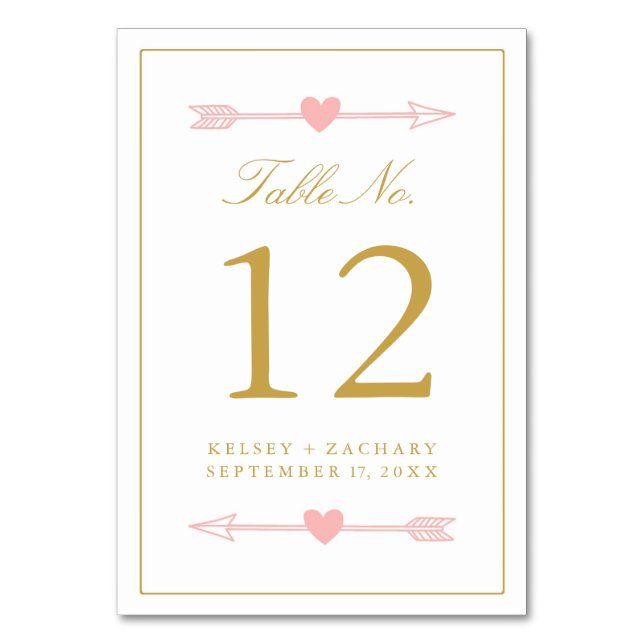 Love Arrows Tischnummer Card / Blush & Gold (Vorderseite)