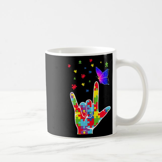 Love Asl Sign Language Puzzle Butterfly Autism Awa Kaffeetasse (Rechts)