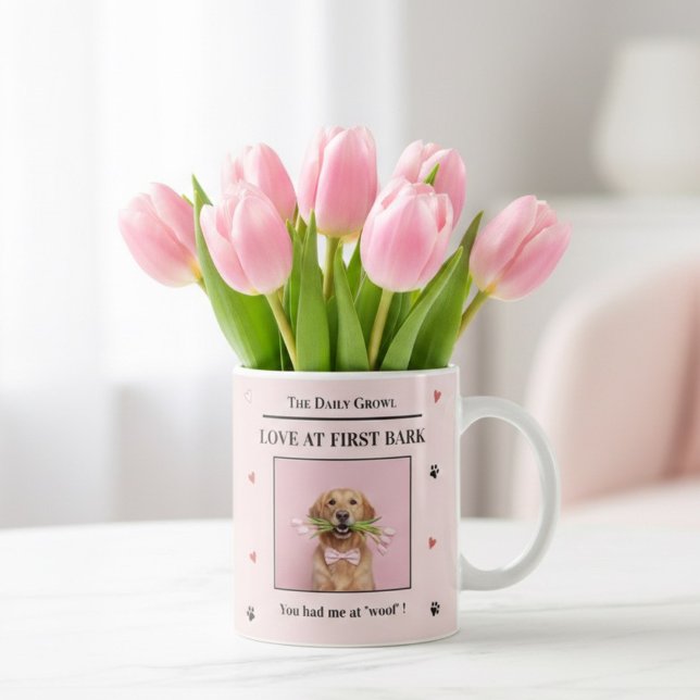 Love at First Bark Personalized Dog Custom Photo Kaffeetasse (Von Creator hochgeladen)