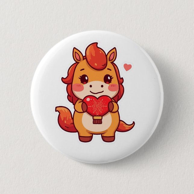 Love at First Gallop Fire Horse Valentine Chinese  Button (Vorderseite)