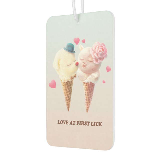 Love at First Lick: Bichon & Cat Ice Cream Art Autolufterfrischer (Links)