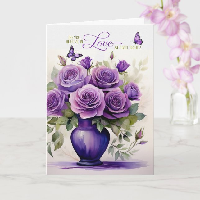 Love at First Sight Vase of Purple Roses Romantic Karte (Orchidee)