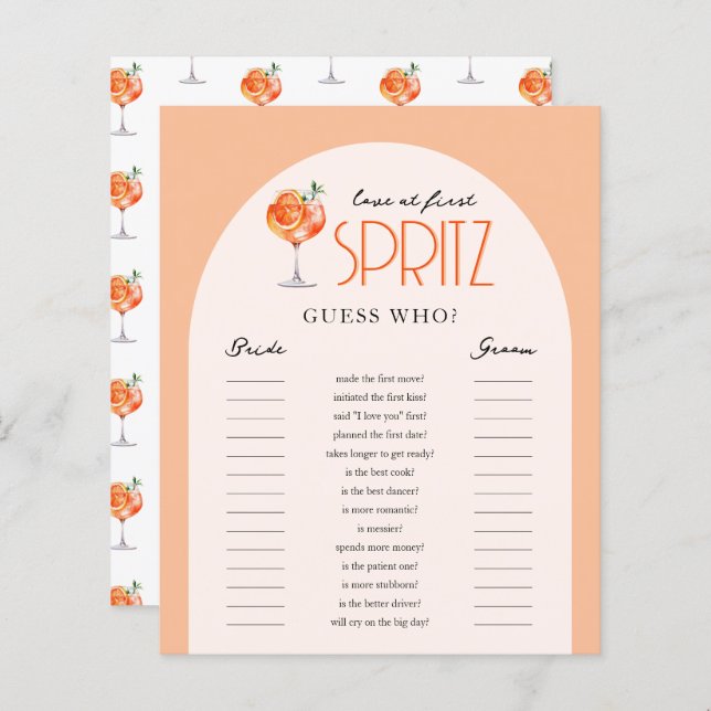 Love at First Spritz Bridal Shower Guess Who Game (Vorne/Hinten)