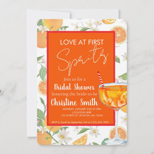 Love at First Spritz Bridal Shower Invitation Einladung (Vorderseite)