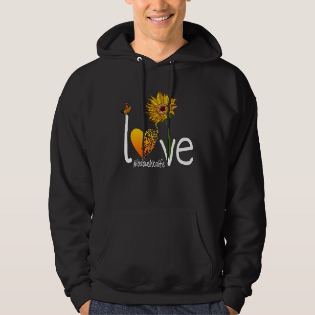 Love Babushka Life Grandma Butterfly Sunflower Gra Hoodie (Vorderseite)