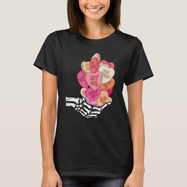 Love Balloon Skeleton Hand Happy Valentine's Day H T-Shirt (Vorderseite)