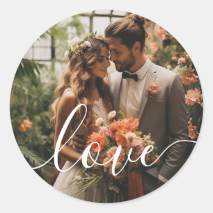 'Love' Benutzerdefiniertes Paar-Foto Runder Aufkleber