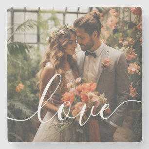 'Love' Benutzerdefiniertes Paar-Foto Steinuntersetzer