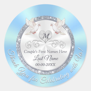 Love Bird Blue White Silver Gastgeschenk Hochzeit  Runder Aufkleber