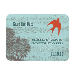 Love Bird Green Blue Forest Wedding Save the Date Magnet