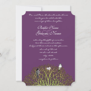Love Bird Lila und Grüne Swirl Baum Hochzeit Einladung