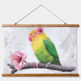 Love Bird mit Blume Wandteppich Mit Holzrahmen