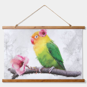 Love Bird mit Blume Wandteppich Mit Holzrahmen