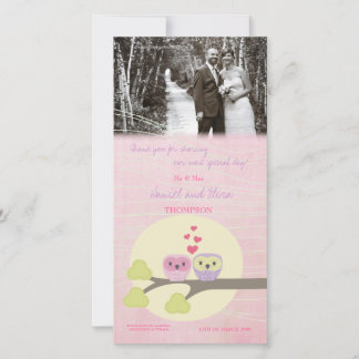 Love Bird Owls Vielen Dank für Ihre Hochzeit Foto- Dankeskarte