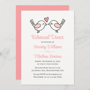Love Bird Pink Lovebirds Hochzeitsessen Probe Einladung