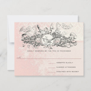 Love Bird Pink Musical Scroll Monogram UAWG RSVP Karte