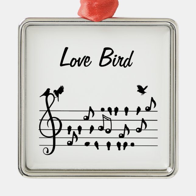 Love Bird, Singvögel, die zwischen Noten sitzen Ornament Aus Metall (Vorne)