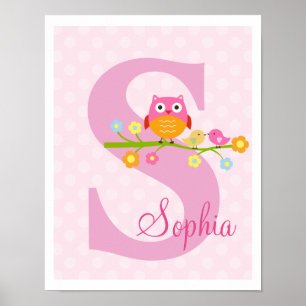 Love Birds and Owl on Branch Polka Dots Art Print Poster