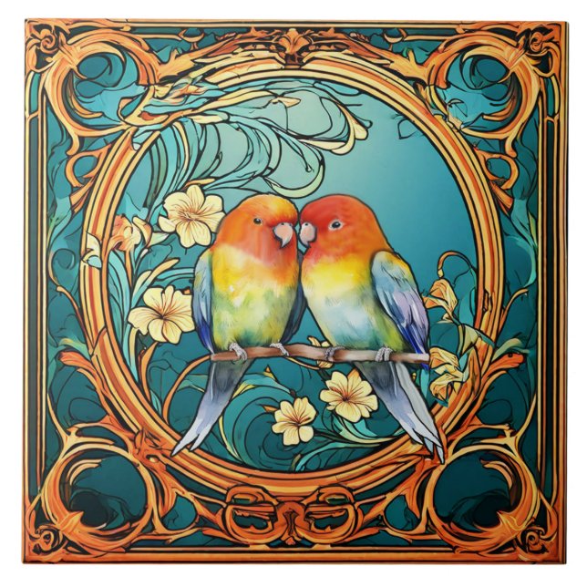 Love Birds Art Deco Nouveau Fliese (Vorderseite)