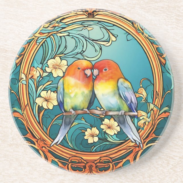 Love Birds Art Deco Nouveau Getränkeuntersetzer (Vorne)